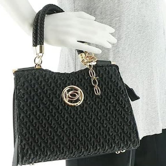 NWoT BEBE Black Satchel Crossbody Convertible Gold Black Satchel Adjustable - Picture 13 of 15
